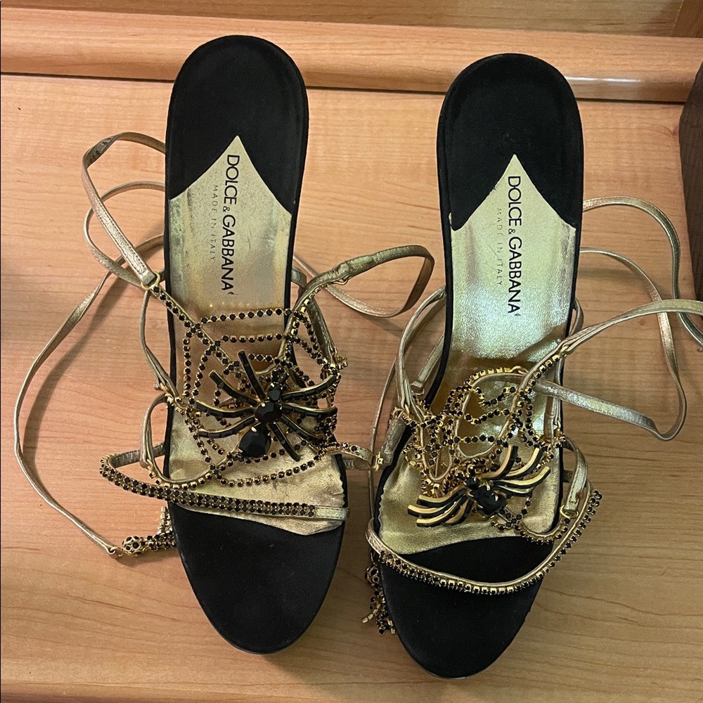 Dolce & Gabbana Black and Gold Strappy Heels